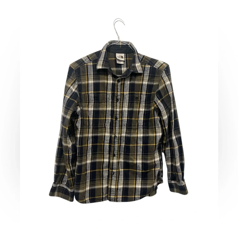 The North Face Men’s Blue Plaid Flannel Button Shirr Size Medium Cotton EUC